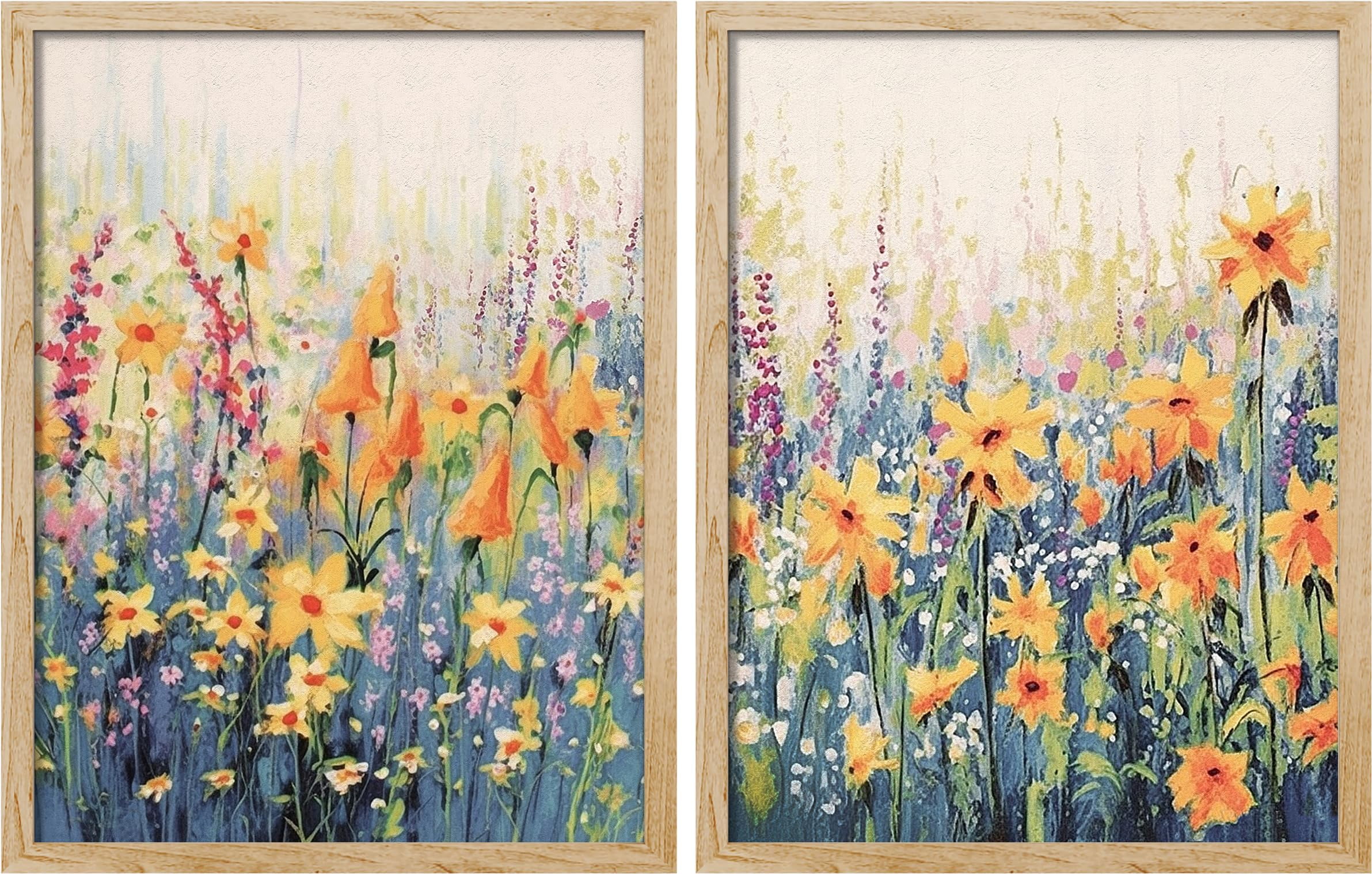 PixonSign Framed Wall Art Yellow Wildflowers Garden Floral Posters, Set ...