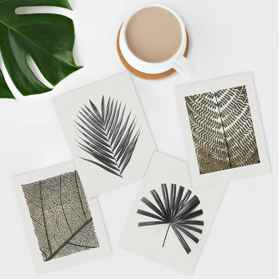 PixonSign Frameless Duotone Tropical Forest Plant Leaf Wall Art, Set of 4 Collage Nature Garden Wall Decor Prints, Leaves Texture Shadow Wall Décor, Rustic Home Artwork - 11"x14"