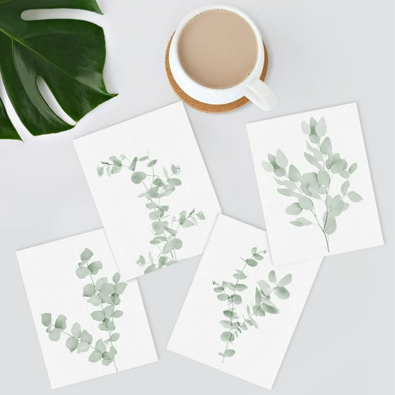 PixonSign Frameless Green Forest Leaf Variety Wall Art, Set of 4 Nature Wilderness Wall Decor Prints, Botanical Floral Wall Décor, Adhesive Canvas Poster, Modern Art Decorative - 11"x14"