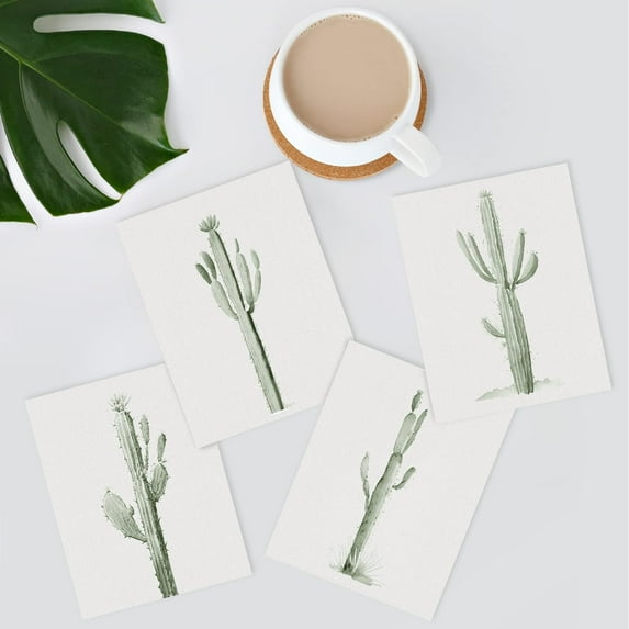 PixonSign Frameless Southwest Saguaro Desert Cactus Wall Art, Set of 4 Nature Wilderness Succulents Plants Prints, Botanical Floral Wall Décor, Modern Relax Clam Home Artwork - 8"x10"