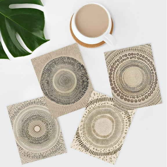 PixonSign Frameless Wall Art, Beige Abstract Geometric Circle Stroke Posters, Minimalist Folk Boho Mid-century Inspired Digital Print, Wall Decorative Zen Bedroom Relax Multicolor for Home - 8"x10"