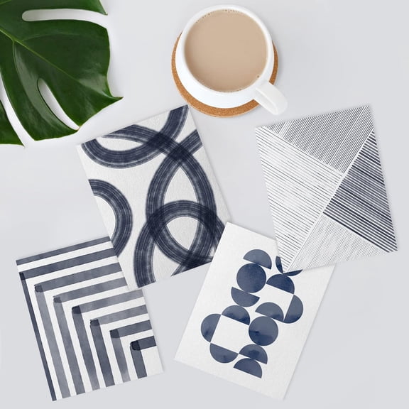 PixonSign Frameless Wall Art Blue Pastel Geometric Patterns Prints, Set of 4 Abstract Shapes Wall Decor Arts, Geometric Wall Décor, Adhesive Canvas Poster, Modern Home Artwork - 8"x10"