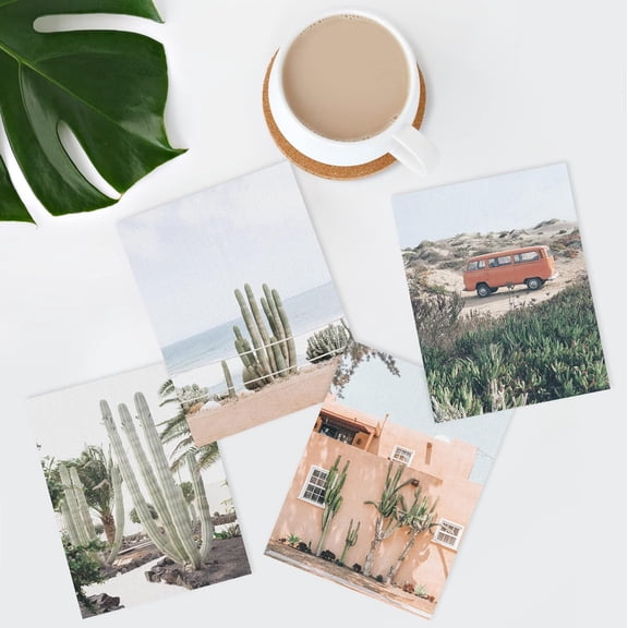 PixonSign Frameless Wall Art, Cactus Desert Posters, Set of 4 Cactus Desert Wall Decor Prints, Nature Wilderness Adhesive Canvas Wall Décor, Modern Artwork for Living Room, Bedroom - 8"x10"