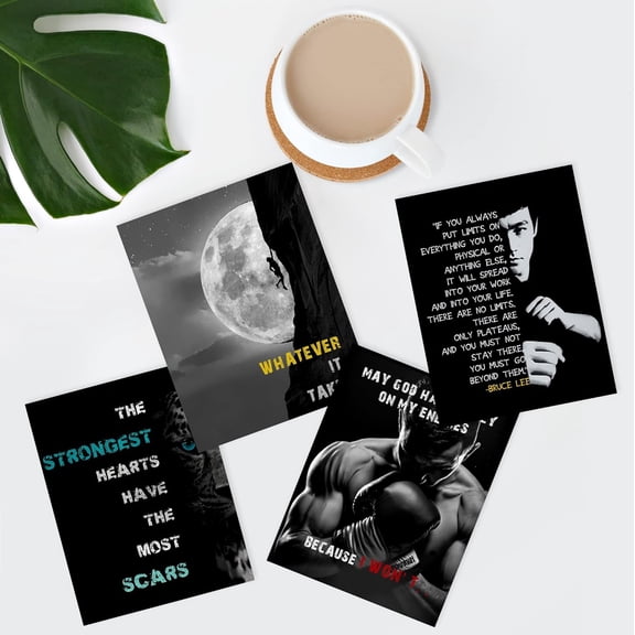 PixonSign Frameless Wall Art, Cooler Moon Boxing Inspirational Posters, Set of 4 Boy's Bedroom Illustration Wall Decor Prints, Medorn Contemporary Wall Décor for Sport Stadium - 8"x10"