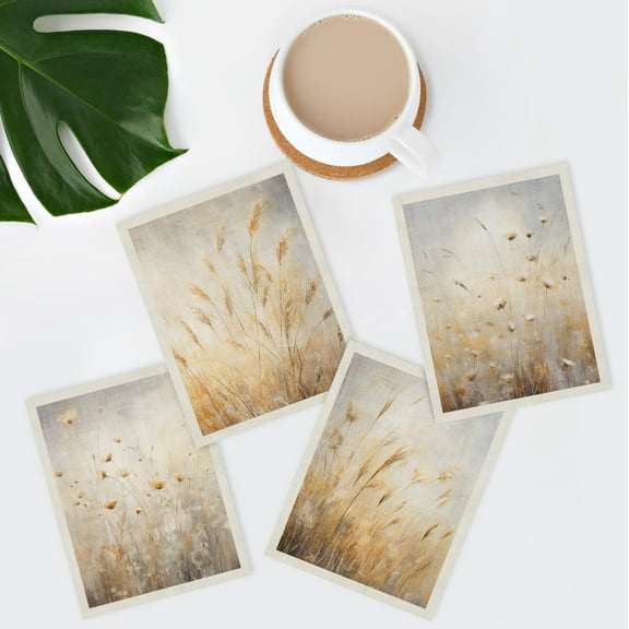 PixonSign Frameless Wall Art Ears of Golden Wheat Close up Prints, Set of 4 Nature Wildernes Paintings, Farmhouse Rustic Wall Décor, Plants Adhesive Canvas Poster for Home Decor - 8"x10"