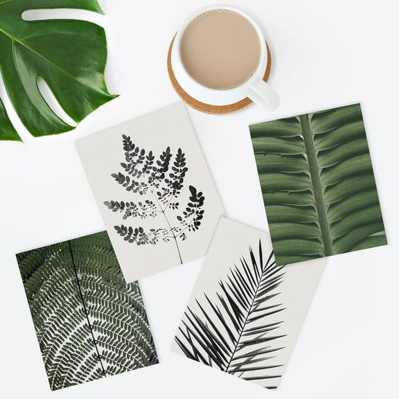 PixonSign Frameless Wall Art Green Forest Fern Tree Leaf Prints, Set of 4 Plant Landscape Wall Decor Arts, Nature Floral Wall Décor, Adhesive Canvas Poster, Modern Home Artwork - 8"x10"