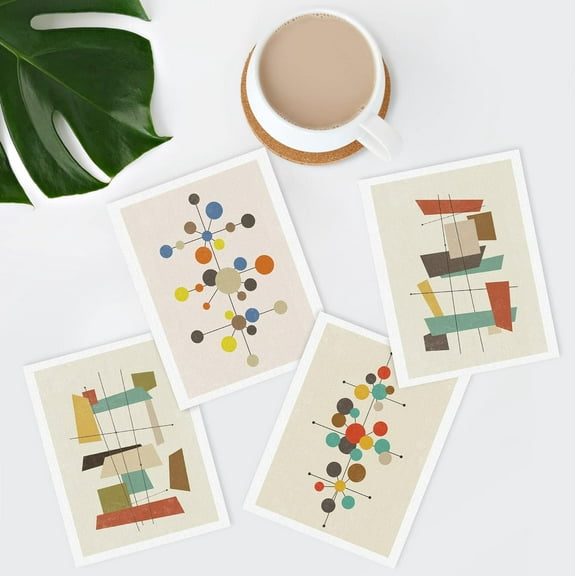 PixonSign Frameless Wall Art, Mid-Century Modern 1960s Vintage Nordic Polygons Posters, Set of 4 Abstract Geometric Prints Colorful Wall Decor, Contemporary Wall Décor for Bedroom -8"x10"