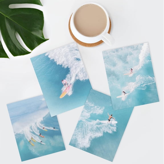PixonSign Frameless Wall Art, Ocean Nautical Landscape Posters, Set of 4 Surfing Surfboard Aerial View Wall Decor Prints, Nature Wilderness Modern Wall Décor for Living Room, Bedroom - 12"x16"