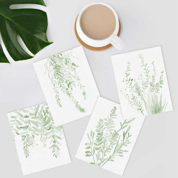 PixonSign Frameless Wall Art Pastel Green Forest Leaf Variety Print, Set of 4 Nature Wilderness Wall Decor Prints, Botanical Floral Leaves Wall Décor, Rustic Classic Home Artwork - 11"x14"