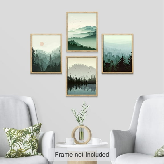 PixonSign Frameless Wall Art Pastel Mountain In Early Spring Prints, Set of 4 Forest Duotone Landscape Wall Decor Arts, Nature Wall Décor, Adhesive Canvas Poster, Modern Home Artwork - 8"x10"