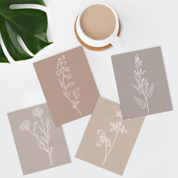 PixonSign Frameless Wall Art, Pastel Watercolor Floral Posters, Set of 4 Wildflower Drawing Silhouettes Prints Wall Decor, Nature Wilderness Wall Décor for Living Room, Bedroom - 8"x10"