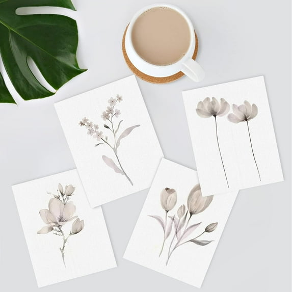 PixonSign Frameless Wall Art Pastel Winter Tulip Daisy Flower Poster, Set of 4 Nature Wilderness Wall Decor Prints, Botanical Floral Wall Décor, Rustic Artwork for Bedroom, Office - 11"x14"