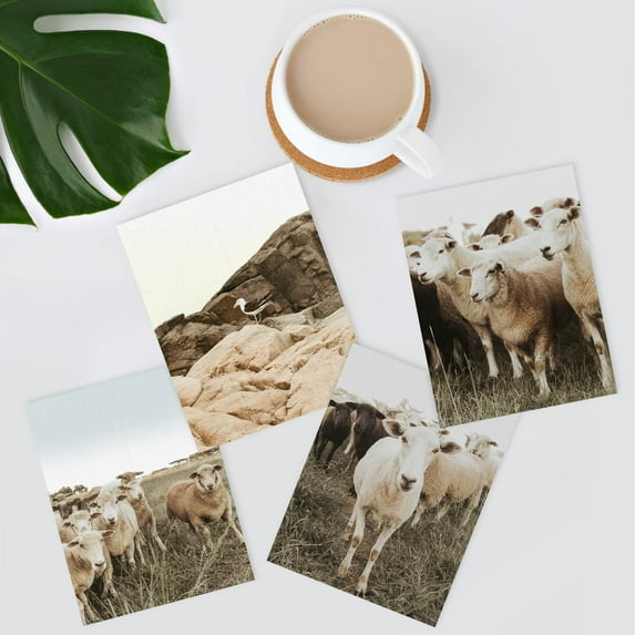 PixonSign Frameless Wall Art Pastoral Sheep Lamb Prints, Set of 4 Countryside Farm Animals Photography Wall Decors, Nature Wall Décor, Adhesive Canvas Poster, Modern Home Artwork - 11"x14"