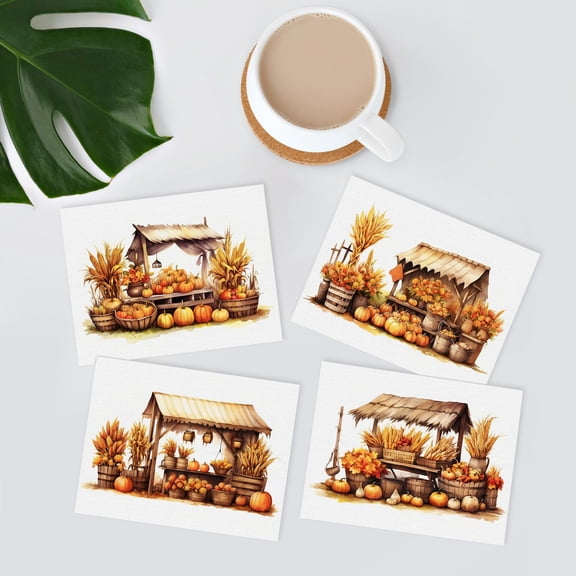 PixonSign Frameless Wall Art Pumpkin Stall, Set of 4 Village House Celebrations & Holidays Wall Decor Arts, Farmhouse Wall Décor, Adhesive Canvas Poster, Modern Home Artwork - 8"x10"