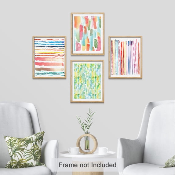 PixonSign Frameless Wall Art Rainbow Pastel Paint Stroke Collage Prints, Set of 4 Abstract Shapes Wall Decor Arts, Colorful Wall Décor, Adhesive Canvas Poster, Modern Home Artwork - 11"x14"