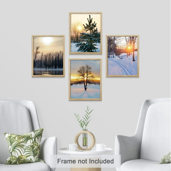 PixonSign Frameless Wall Art Sunset Snowy Winter Forest Landscape Prints, Set of 4 Nature Wilderness Wall Decor Arts, Wall Décor, Adhesive Canvas Poster, Modern Home Artwork - 8"x10"