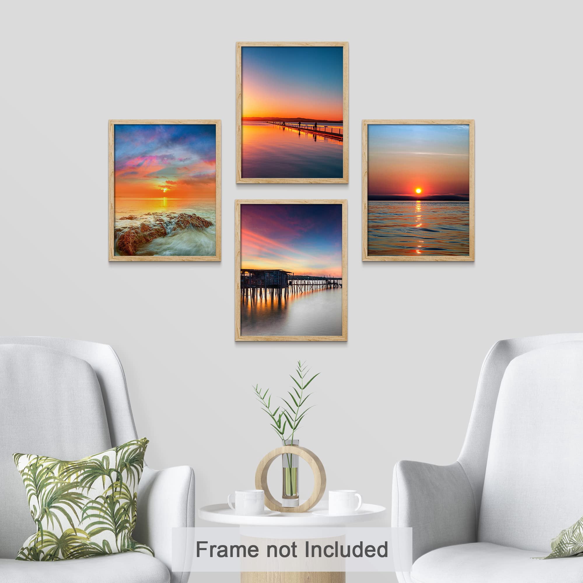 PixonSign Frameless Wall Art Vibrant Orange & Blue Sunset Ocean Beach ...