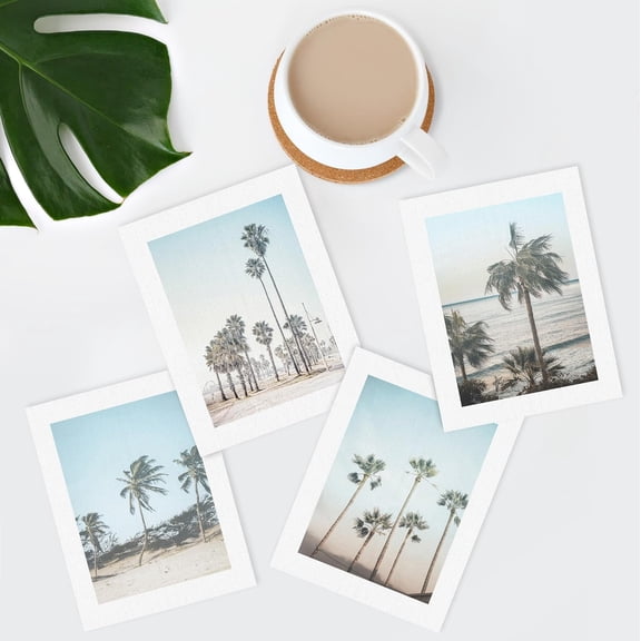 PixonSign Frameless Wall Art, Washed Out Tropical Island Posters, Set of 4 Island Palm Tree Beach Landscape Prints Wall Decor, Nature Wilderness Wall Décor for Living Room, Bedroom - 8"x10"