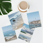 PixonSign Frameless Wall Art, White Aerial View Blue Ocean Wave Beach Shore Posters, Set of 4 Seaside Landscape Wall Decor Prints, Nature Wilderness Wall D cor for Living Room, Bedroom -8"x10"