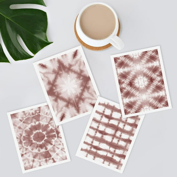 PixonSign Frameless Wall Art Wine Red Pastel Geometric Pattern Prints, Set of 4 Abstract Wall Decor Arts, Geometric Wall Décor, Adhesive Canvas Poster, Modern Home Artwork - 8"x10"