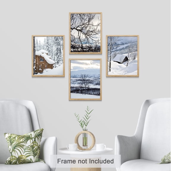 PixonSign Frameless Wall Art Winter Snow Frost Log Cabin Landscape Prints, Set of 4 Nature Wilderness Wall Decor Arts, Wall Décor, Adhesive Canvas Poster, Modern Home Artwork - 8"x10"