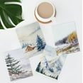 thumbnail image 1 of PixonSign Frameless Wall Art Winter Snow Frosty Pastel Christmas Log Cabin Prints, Set of 4 Mountain Forest Nature Wall Decor, Adhesive Canvas Poster, Modern Home Artwork - 8"x10", 1 of 5