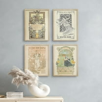 PixonSign Set of 4 Vintage Adhesive Canvas Posters, Framed Wall Art Leyendecker Art Deco Elegant Lady & Floral Tapestry Historic American Prints, Ancient Civilization Wall Décor - 11"x14" Natural