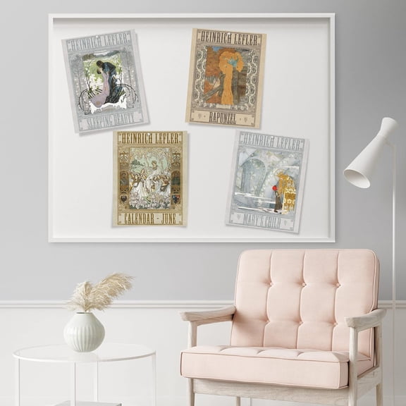 PixonSign Set of 4 Vintage Adhesive Canvas Posters, Frameless Wall Art Leyendecker Art Deco Still Life Tapestry Classic Historic American Prints, Ancient Civilization Wall Décor - 11"x14"