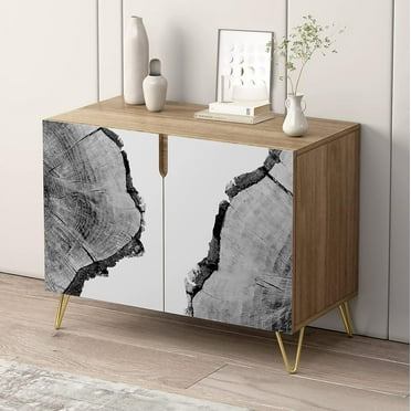 PixonSign Sideboard and Buffet Cabinet, 2 Doors Wood Storage Cabinet Console Table with Black & White Forest Wood Rings for Kitchen, Bedroom, Dinning, Foyer, Office - 35" L x 18" W x 29" H