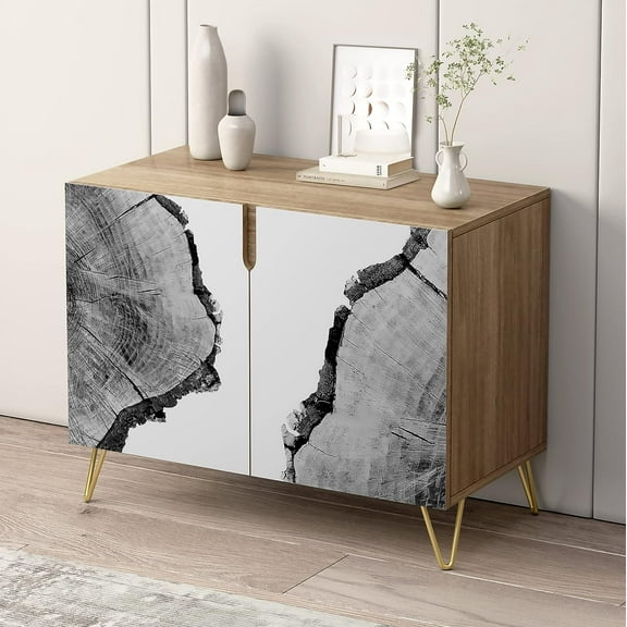 PixonSign Sideboard and Buffet Cabinet, 2 Doors Wood Storage Cabinet Console Table with Black & White Forest Wood Rings for Kitchen, Bedroom, Dinning, Foyer, Office - 35" L x 18" W x 29" H