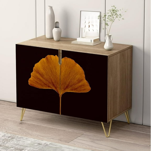 PixonSign Sideboard and Buffet Cabinet, 2 Doors Wood Storage Cabinet Console Table with Brown Clover Leaf Close Up for Kitchen, Bedroom, Dinning, Foyer, Office - 35" L x 18" W x 29" H