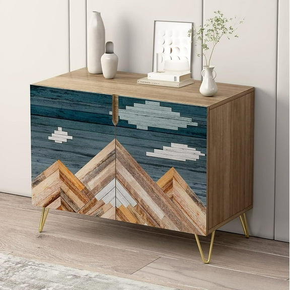 PixonSign Sideboard and Buffet Cabinet, 2 Doors Wood Storage Cabinet Console Table with Country Wood Panel Mountains for Kitchen, Bedroom, Dinning, Foyer, Office - 35" L x 18" W x 29" H