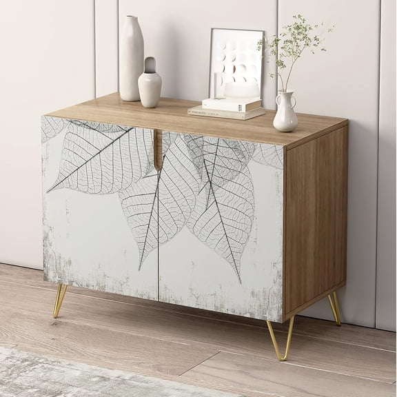 PixonSign Sideboard and Buffet Cabinet, 2 Doors Wood Storage Cabinet Console Table with Grunge Transparent Forest Leaf for Kitchen, Bedroom, Dinning, Foyer, Office - 35" L x 18" W x 29" H