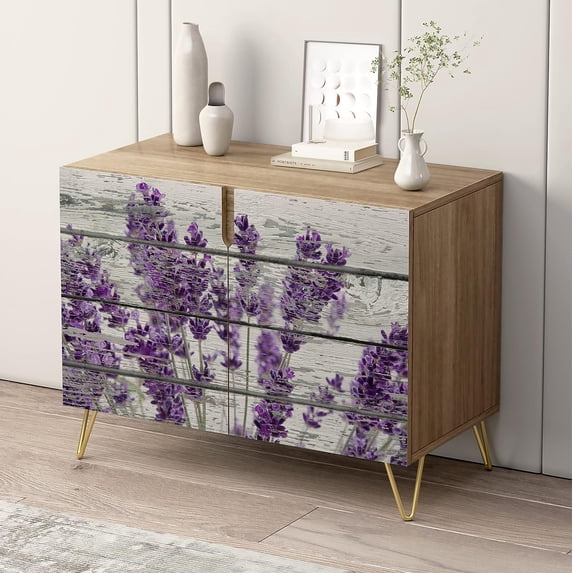 PixonSign Sideboard and Buffet Cabinet, 2 Doors Wood Storage Cabinet Console Table with Wood Panel Lavender Flowers for Kitchen, Bedroom, Dinning, Foyer, Office - 35" L x 18" W x 29" H