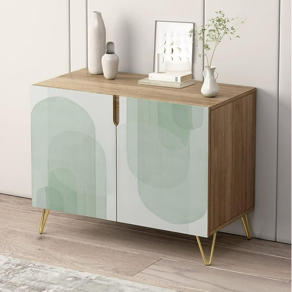 PixonSign Sideboard and Buffet Cabinet, 2 Doors Wood Storage Cabinet Console Table with Pastel Watercolor Paint Strokes for Kitchen, Bedroom, Dinning, Foyer, Office - 35" L x 18" W x 29" H