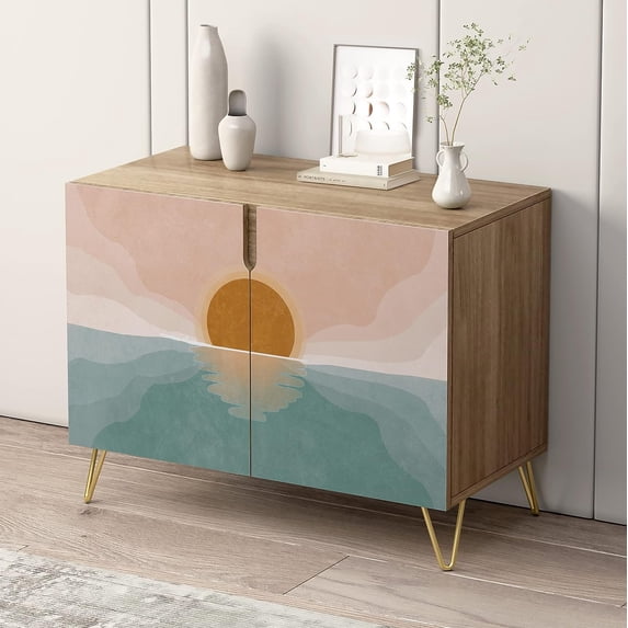 PixonSign Sideboard and Buffet Cabinet, 2 Doors Wood Storage Cabinet Console Table with Vincent Van Gogh Almond Blossom for Kitchen, Bedroom, Dinning, Foyer, Office - 35" L x 18" W x 29" H