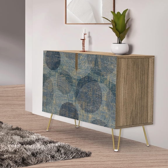 PixonSign Sideboard Buffet Cabinet, Kitchen Storage Cabinet with 2 Doors, Black & White Geometric Line Pattern, Cupboard Console Table for Dining Room - 35" L x 18" W x 29" H