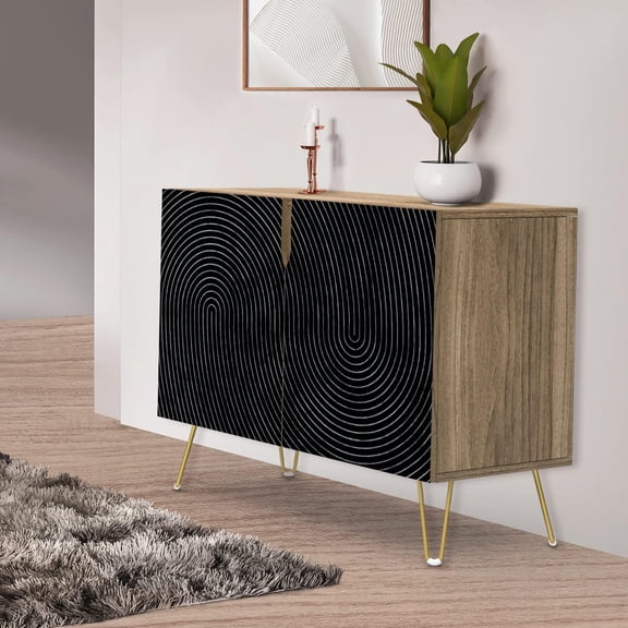 PixonSign Sideboard Buffet Cabinet, Kitchen Storage Cabinet with 2 Doors, Black & White Swirl Line Patterns, Cupboard Console Table for Dining Room - 35" L x 18" W x 29" H