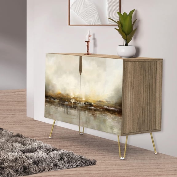 PixonSign Sideboard Buffet Cabinet, Kitchen Storage Cabinet with 2 Doors, Brown & Gray Grunge Paint, Cupboard Console Table for Dining Room - 35" L x 18" W x 29" H