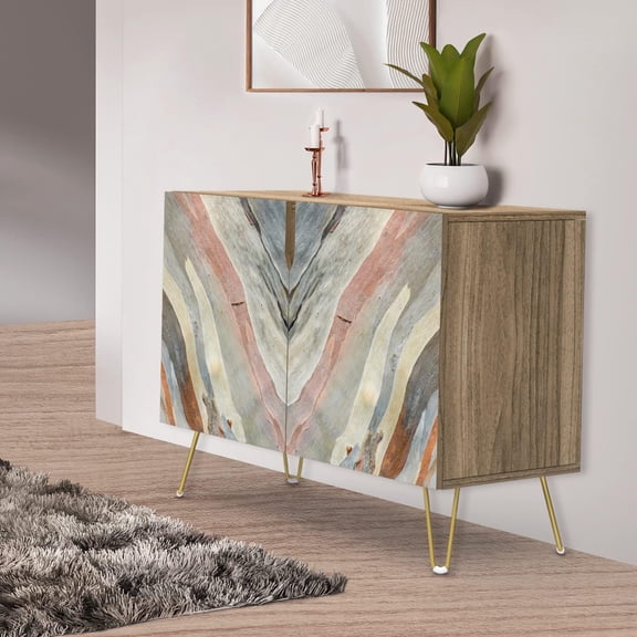 PixonSign Sideboard Buffet Cabinet, Kitchen Storage Cabinet with 2 Doors, Colorful Granite Swirl Pattern, Cupboard Console Table for Dining Room - 35" L x 18" W x 29" H
