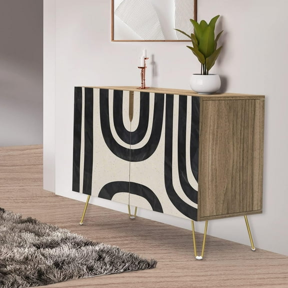 PixonSign Sideboard Buffet Cabinet, Kitchen Storage Cabinet with 2 Doors, Dark Black & Gray Mid-Century, Cupboard Console Table for Dining Room - 35" L x 18" W x 29" H