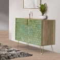 thumbnail image 1 of PixonSign Sideboard Buffet Cabinet, Kitchen Storage Cabinet with 2 Doors, Dark Green Geometric Hexagon Patterns, Cupboard Console Table for Dining Room - 35" L x 18" W x 29" H, 1 of 5