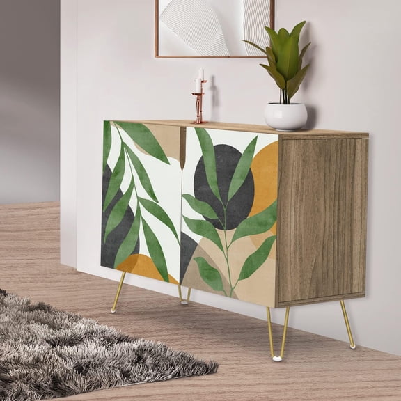 PixonSign Sideboard Buffet Cabinet, Kitchen Storage Cabinet with 2 Doors, Forest Plant & Geometric Sphere Circles, Cupboard Console Table for Dining Room - 35" L x 18" W x 29" H
