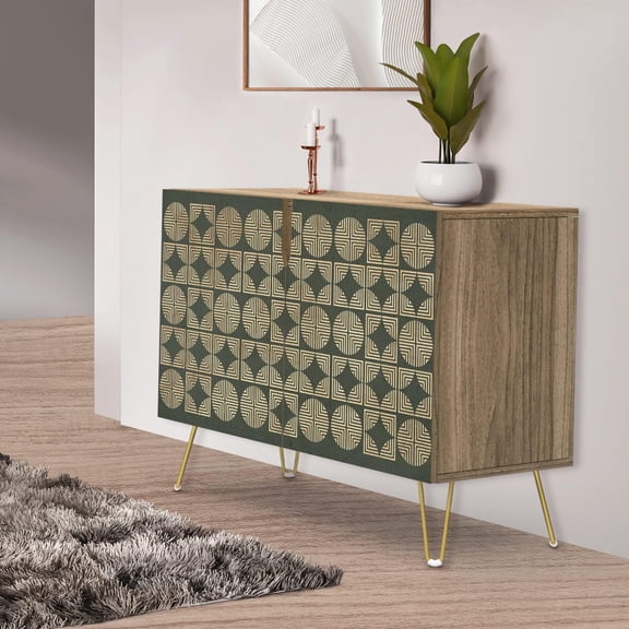 PixonSign Sideboard Buffet Cabinet, Kitchen Storage Cabinet with 2 Doors, Geometric Circle Diamond Patterns, Cupboard Console Table for Dining Room - 35" L x 18" W x 29" H