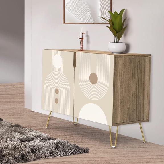PixonSign Sideboard Buffet Cabinet, Kitchen Storage Cabinet with 2 Doors, Geometric Mid-Century Tan, Cupboard Console Table for Dining Room - 35" L x 18" W x 29" H