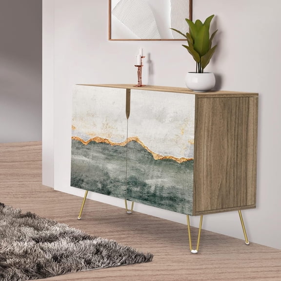 PixonSign Sideboard Buffet Cabinet, Kitchen Storage Cabinet with 2 Doors, Gold Gray Color Block Collage, Cupboard Console Table for Dining Room - 35" L x 18" W x 29" H