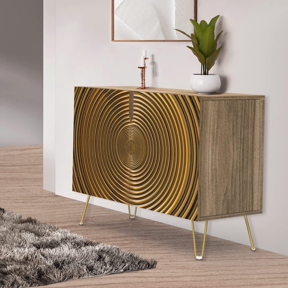 PixonSign Sideboard Buffet Cabinet, Kitchen Storage Cabinet with 2 Doors, Golden Storage Cabinet, Golden Rings Patterns, Cupboard Console Table for Dining Room - 35" L x 18" W x 29" H