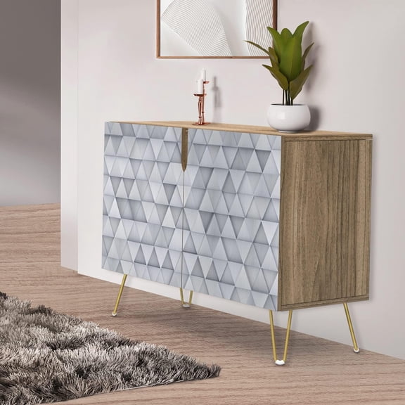 PixonSign Sideboard Buffet Cabinet, Kitchen Storage Cabinet with 2 Doors, Gray Geometric Triangle Patterns, Cupboard Console Table for Dining Room - 35" L x 18" W x 29" H