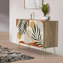 PixonSign Sideboard Buffet Cabinet, Kitchen Storage Cabinet with 2 Doors, Green Forest Plant Geometric Patterns, Cupboard Console Table for Dining Room - 35" L x 18" W x 29" H