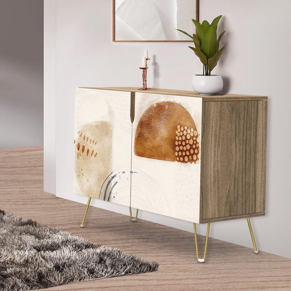 PixonSign Sideboard Buffet Cabinet, Kitchen Storage Cabinet with 2 Doors, Industrial Polygon Pattern, Cupboard Console Table for Dining Room - 35" L x 18" W x 29" H